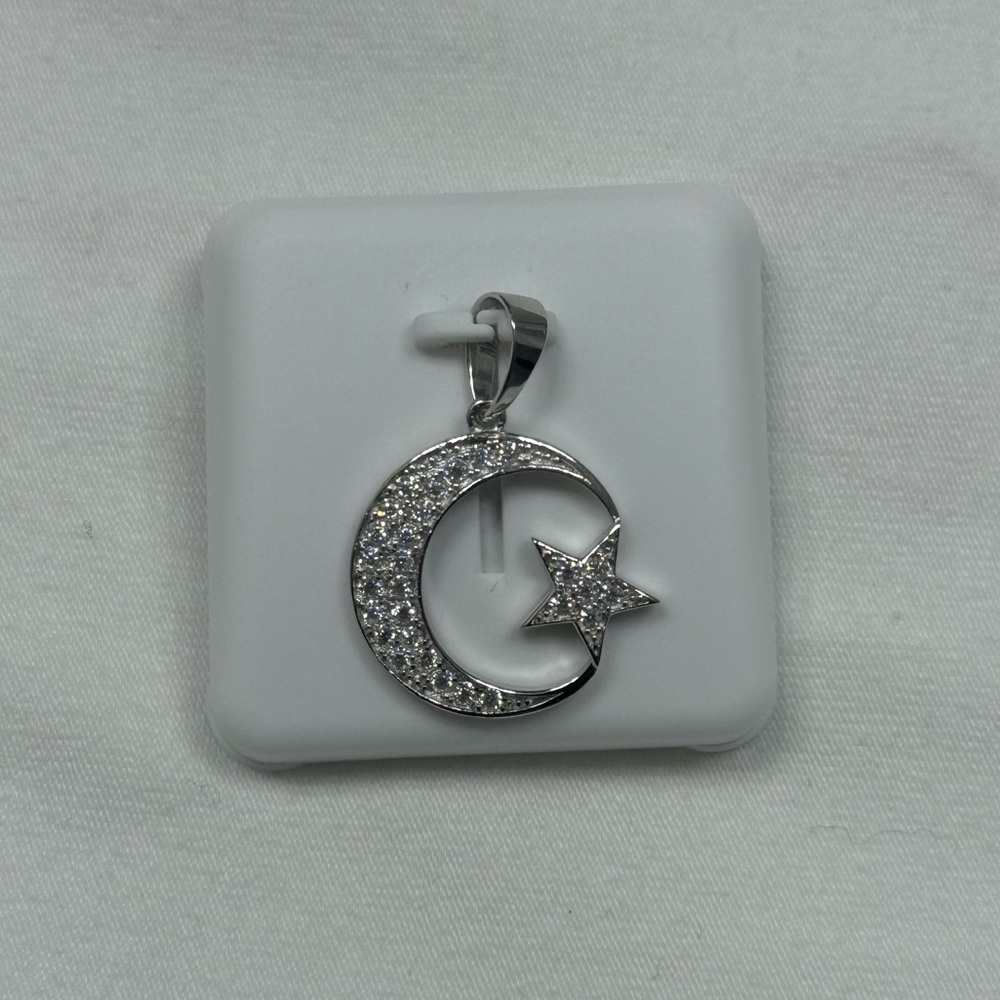 Moissanite Crescent Moon and Star Pendant w/ 18” necklace